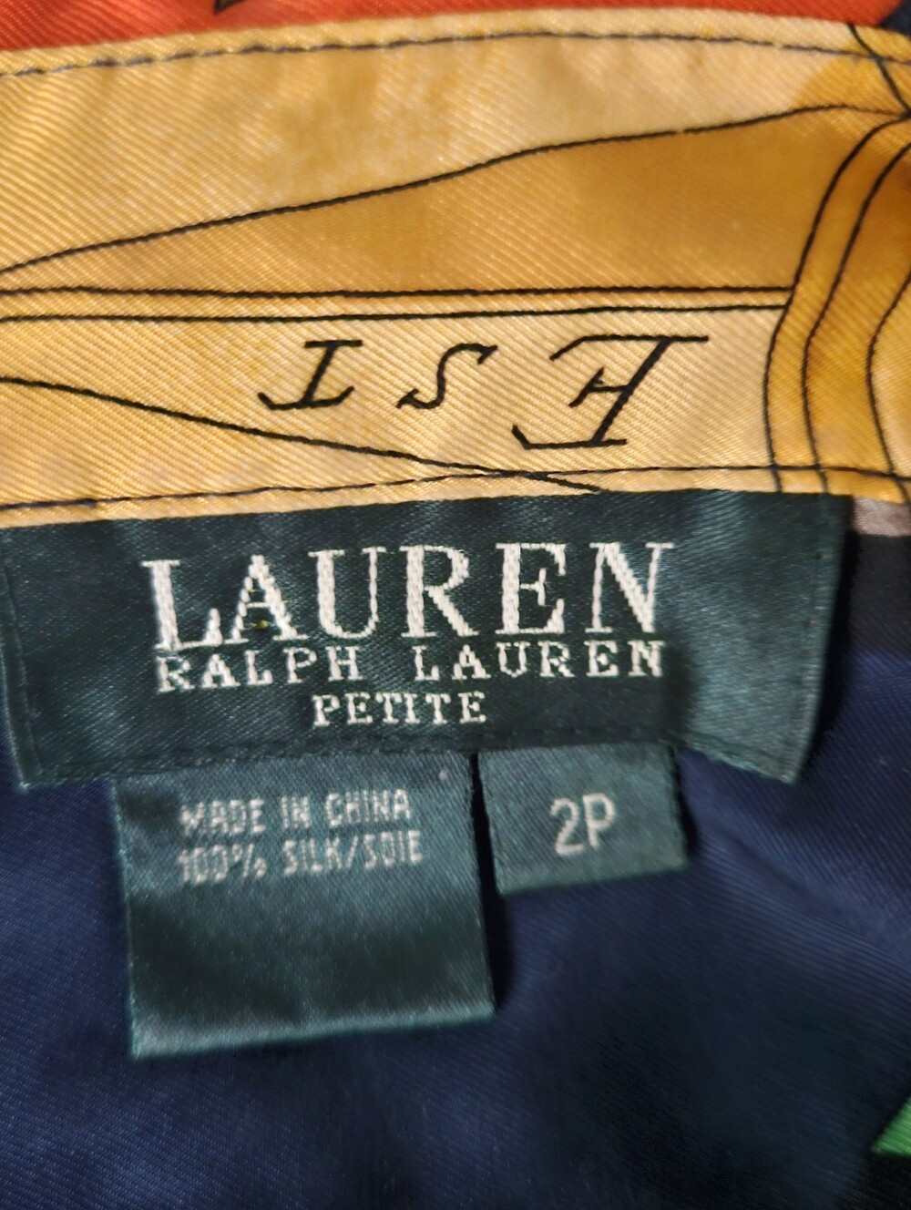 LAUREN RALPH LAUREN Nautical Coastal Print Navy Silk Button-Down Shirt | SZ 2P - Picture 8 of 10